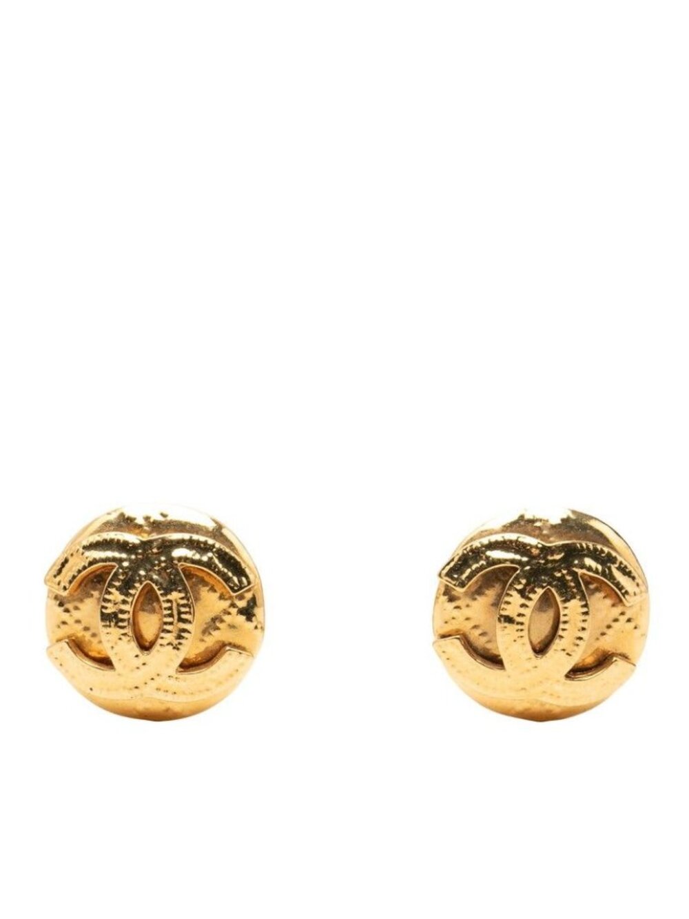 Chanel CC Logo Round Quilted Motif Vintage Earrings Ear Clip Gold Plated
